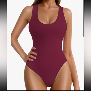 Mango burgundy Bodysuit with Scoop Neckline